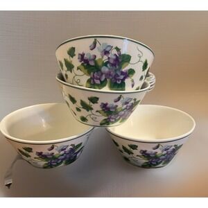 WAVERLY GARDEN ROOM SWEET VIOLET SOUP CEREAL BOWLS SET OF 4